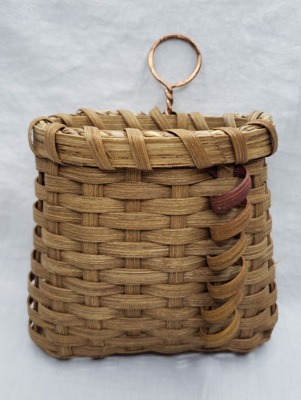 Handcrafted Woven Wall Pocket Basket Copper Hanger